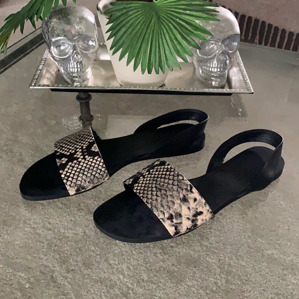 Zara Snakeskin Print Flat Strap Sandal